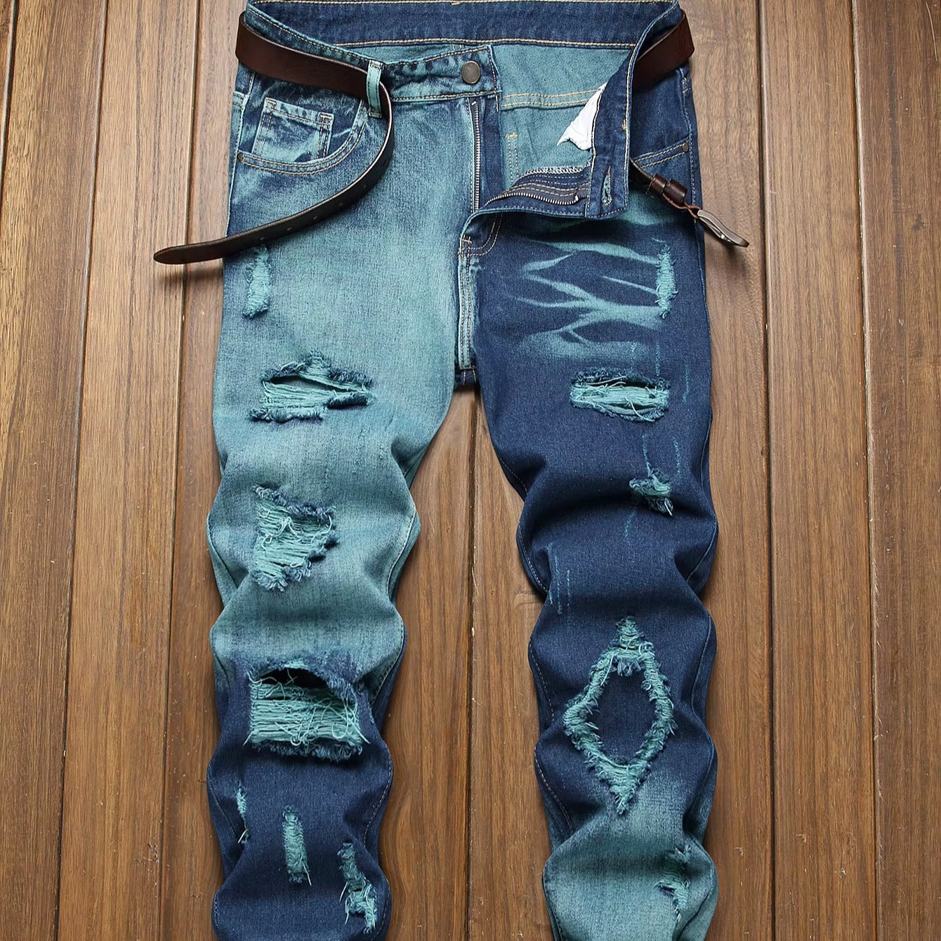 Men's Straight Ripped Jeans